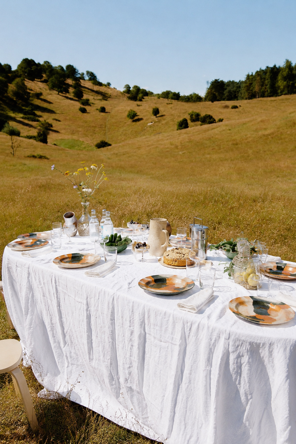 Table dressée en plein air — vaisselle sur mesure